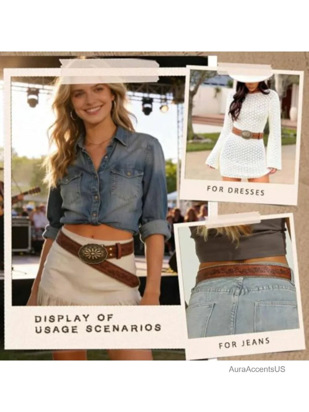 Faux Leather Western Belt with Embossed Floral Buckle